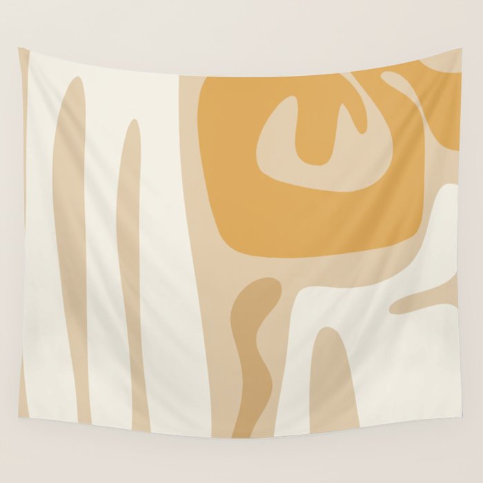 Mid Century Modern Abstract Kwaito Pattern in Muted Mustard Gold and Neutral Beige Wall Tapestry Gallery Image 1