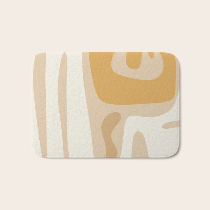 Mid Century Modern Abstract Kwaito Pattern in Muted Mustard Gold and Neutral Beige Bath Mat Gallery Image 1