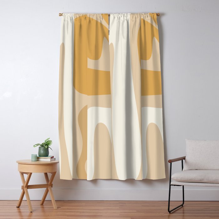 Mid Century Modern Abstract Kwaito Pattern in Muted Mustard Gold and Neutral Beige Window Curtain Gallery Image 5