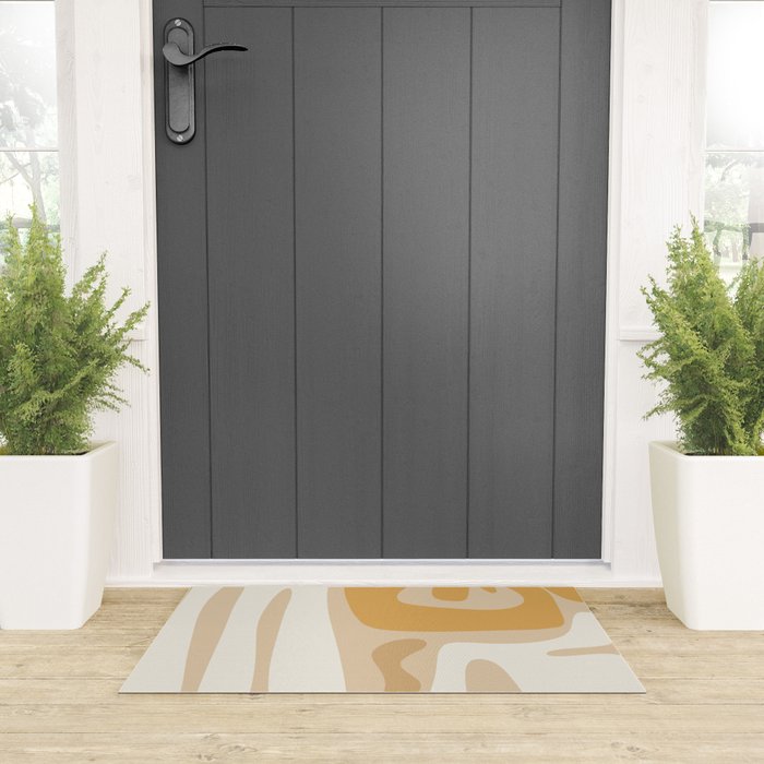 Mid Century Modern Abstract Kwaito Pattern in Muted Mustard Gold and Neutral Beige Welcome Mat Gallery Image 3