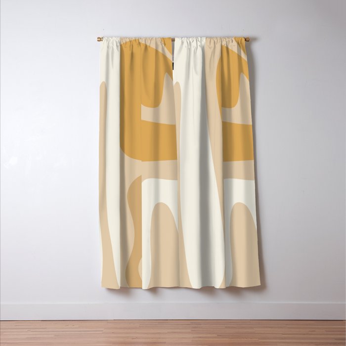 Mid Century Modern Abstract Kwaito Pattern in Muted Mustard Gold and Neutral Beige Window Curtain Gallery Image 3