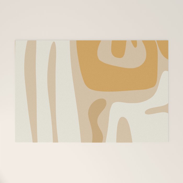 Mid Century Modern Abstract Kwaito Pattern in Muted Mustard Gold and Neutral Beige Welcome Mat Gallery Image 1