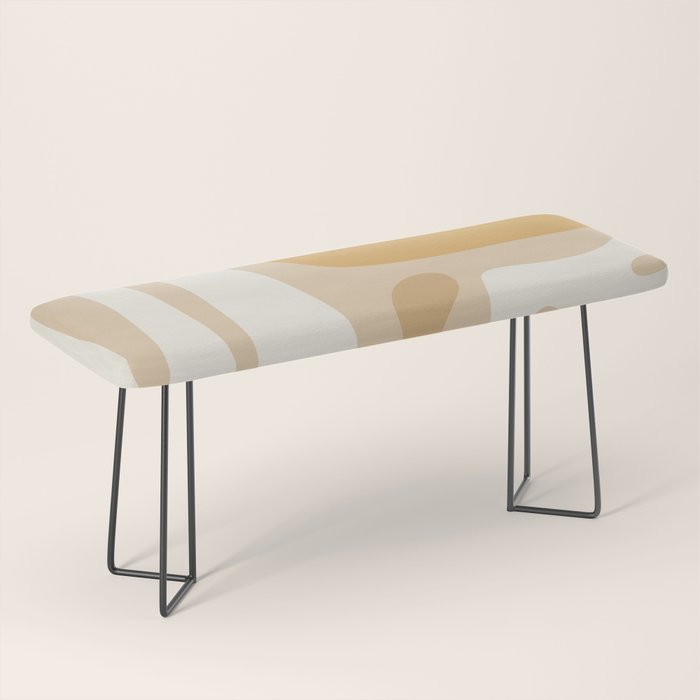 Mid Century Modern Abstract Kwaito Pattern in Muted Mustard Gold and Neutral Beige Bench Gallery Image 1