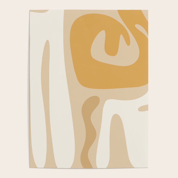 Mid Century Modern Abstract Kwaito Pattern in Muted Mustard Gold and Neutral Beige Poster Gallery Image 4