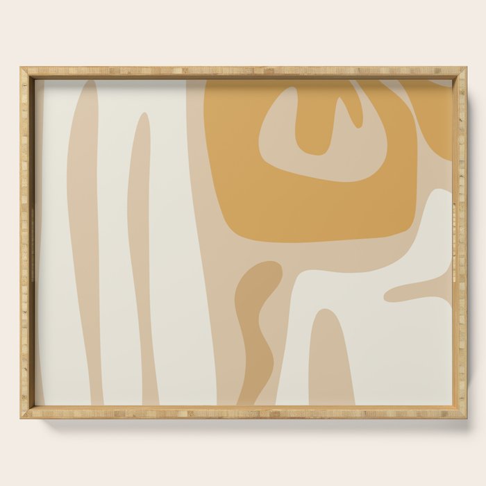 Mid Century Modern Abstract Kwaito Pattern in Muted Mustard Gold and Neutral Beige Serving Tray Gallery Image 1