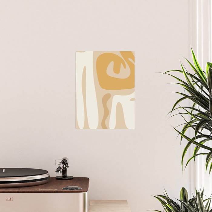Mid Century Modern Abstract Kwaito Pattern in Muted Mustard Gold and Neutral Beige Poster Gallery Image 2