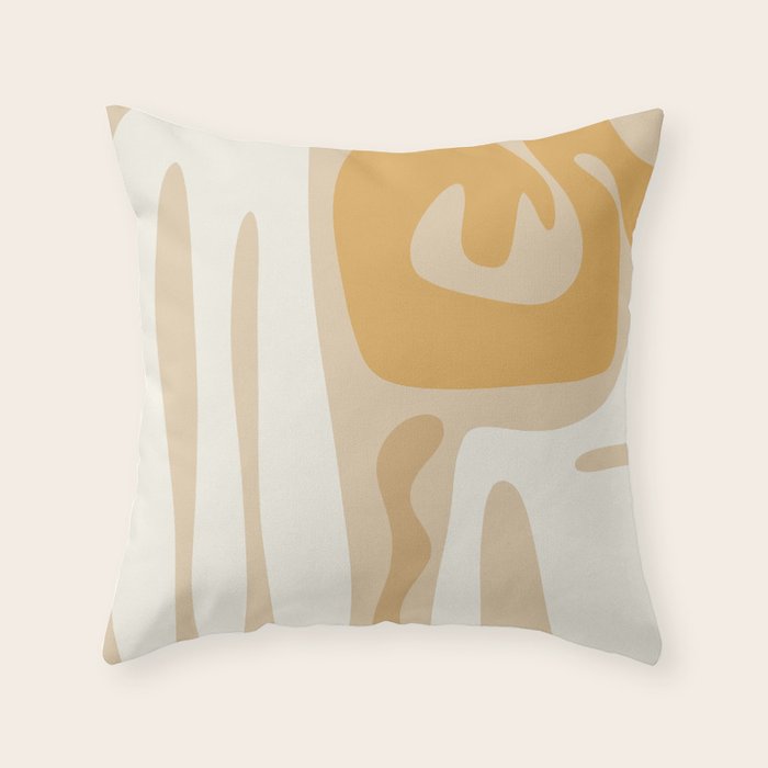 Mid Century Modern Abstract Kwaito Pattern in Muted Mustard Gold and Neutral Beige Throw Pillow Gallery Image 1