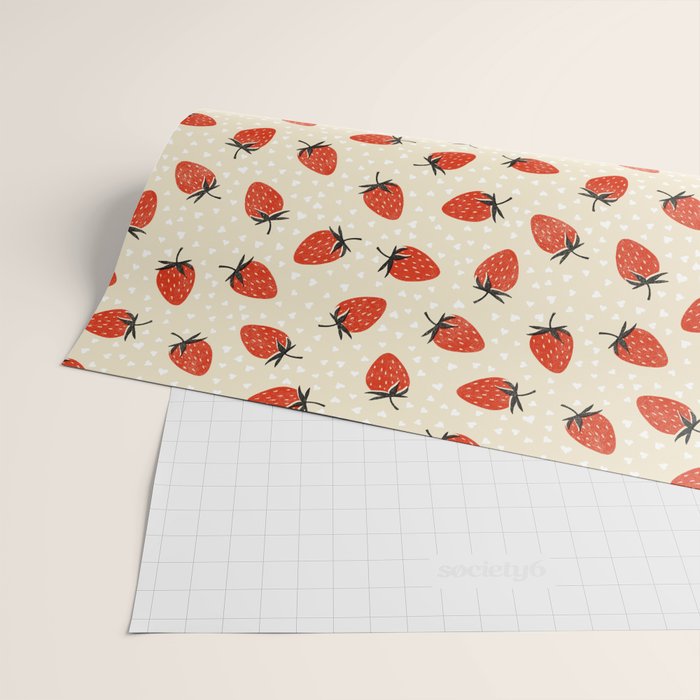 Sweet Strawberries - Red, Black, Cream, and White Wrapping Paper Gallery Image 2