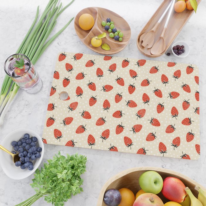 Sweet Strawberries - Red, Black, Cream, and White Cutting Board Gallery Image 2