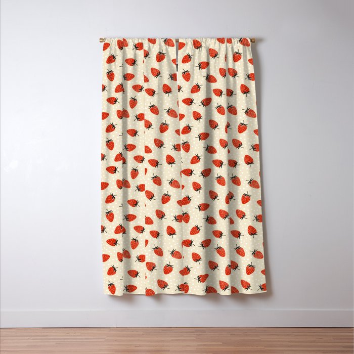 Sweet Strawberries - Red, Black, Cream, and White Window Curtain Gallery Image 3