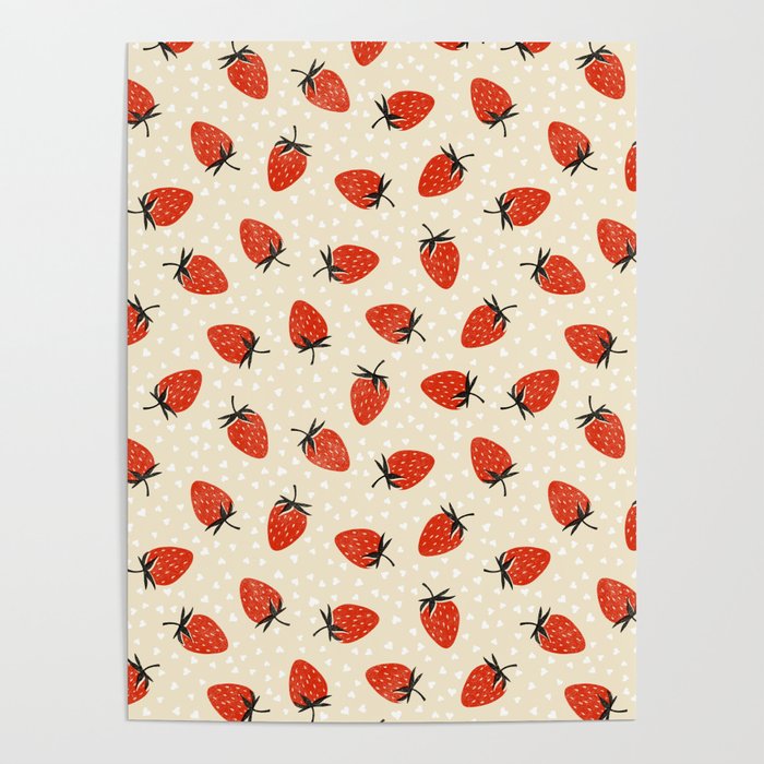 Sweet Strawberries - Red, Black, Cream, and White Poster Gallery Image 1