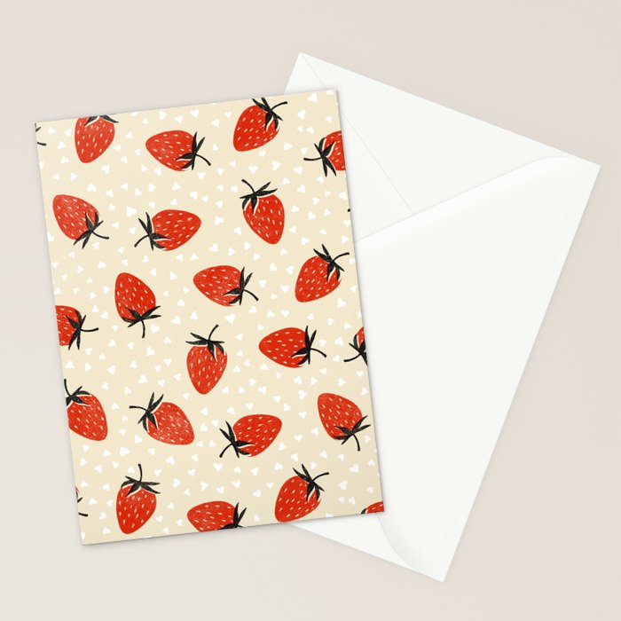 Sweet Strawberries - Red, Black, Cream, and White Stationery Card Gallery Image 2
