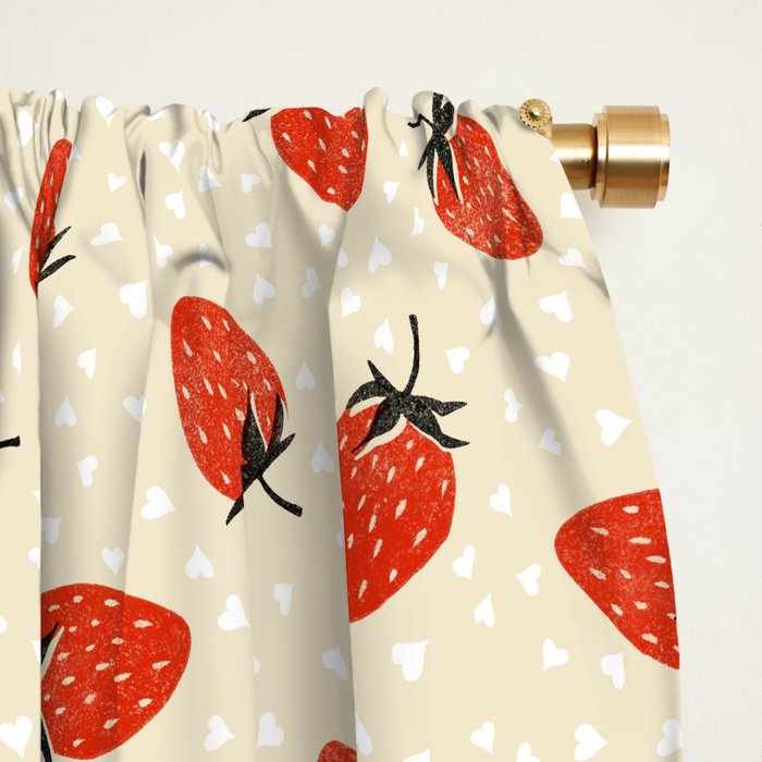 Sweet Strawberries - Red, Black, Cream, and White Window Curtain Gallery Image 2