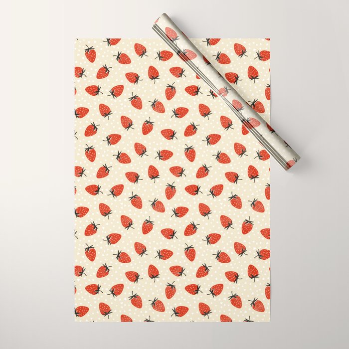 Sweet Strawberries - Red, Black, Cream, and White Wrapping Paper Gallery Image 1