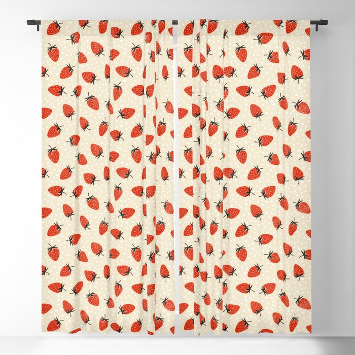 Sweet Strawberries - Red, Black, Cream, and White Window Curtain Gallery Image 1