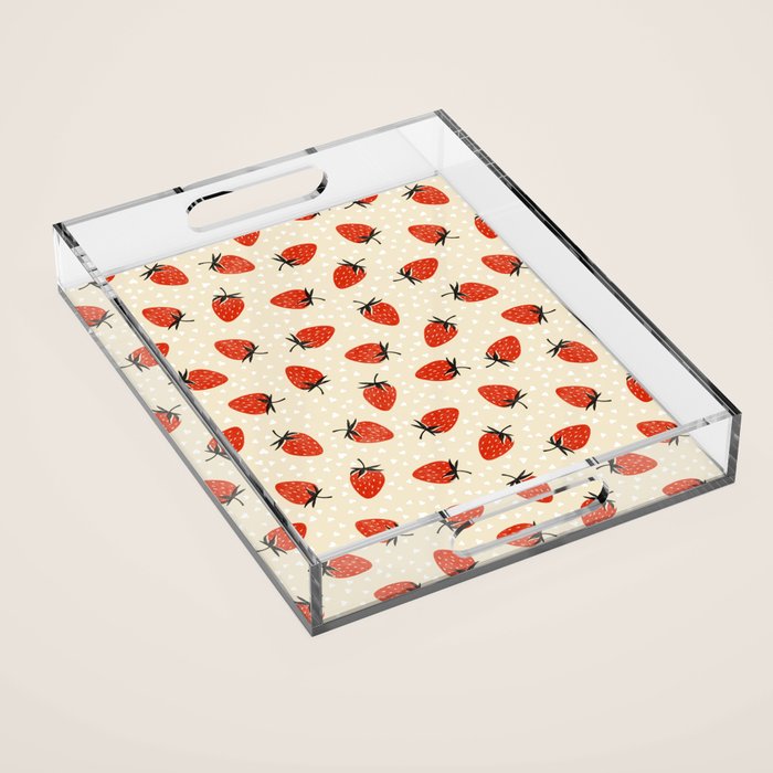 Sweet Strawberries - Red, Black, Cream, and White Acrylic Tray Gallery Image 1