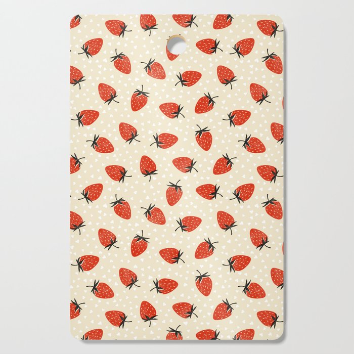Sweet Strawberries - Red, Black, Cream, and White Cutting Board Gallery Image 1