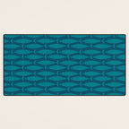 Mid Century Modern Fish Minimalist Geo Pattern in Teal Blue Desk Mat Gallery Image 3