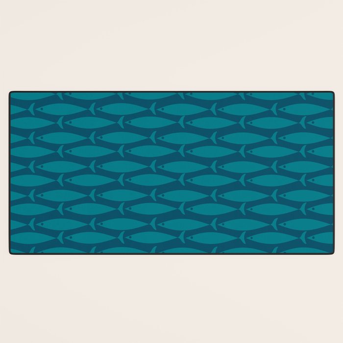 Mid Century Modern Fish Minimalist Geo Pattern in Teal Blue Desk Mat Gallery Image 3