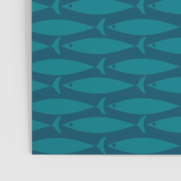 Mid Century Modern Fish Minimalist Geo Pattern in Teal Blue Poster Gallery Image 3