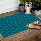 Mid Century Modern Fish Minimalist Geo Pattern in Teal Blue Outdoor Rug Gallery Image 2