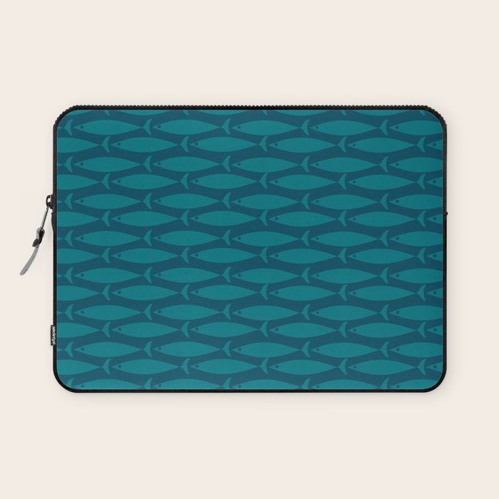 Mid Century Modern Fish Minimalist Geo Pattern in Teal Blue Laptop Sleeve Gallery Image 1