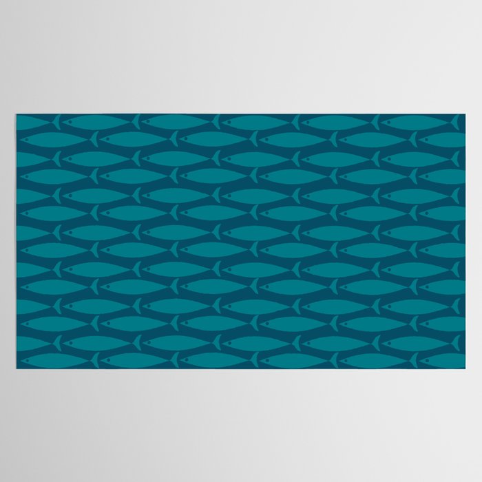 Mid Century Modern Fish Minimalist Geo Pattern in Teal Blue Tablecloth Gallery Image 2