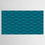 Mid Century Modern Fish Minimalist Geo Pattern in Teal Blue Tablecloth Gallery Image 2
