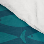 Mid Century Modern Fish Minimalist Geo Pattern in Teal Blue Comforter Gallery Image 4