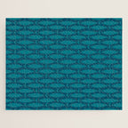 Mid Century Modern Fish Minimalist Geo Pattern in Teal Blue Jigsaw Puzzle Gallery Image 1