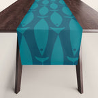 Mid Century Modern Fish Minimalist Geo Pattern in Teal Blue Table Runner Gallery Image 1