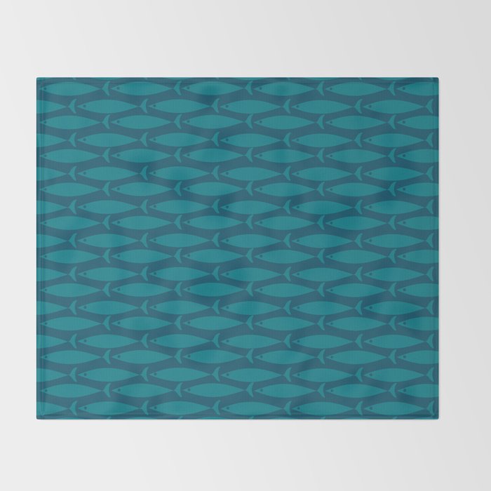 Mid Century Modern Fish Minimalist Geo Pattern in Teal Blue Throw Blanket Gallery Image 2