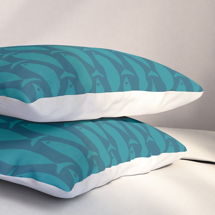 Mid Century Modern Fish Minimalist Geo Pattern in Teal Blue Pillow Sham Gallery Image 3