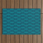 Mid Century Modern Fish Minimalist Geo Pattern in Teal Blue Outdoor Rug Gallery Image 1