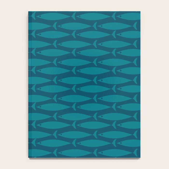 Mid Century Modern Fish Minimalist Geo Pattern in Teal Blue Notebook Gallery Image 4