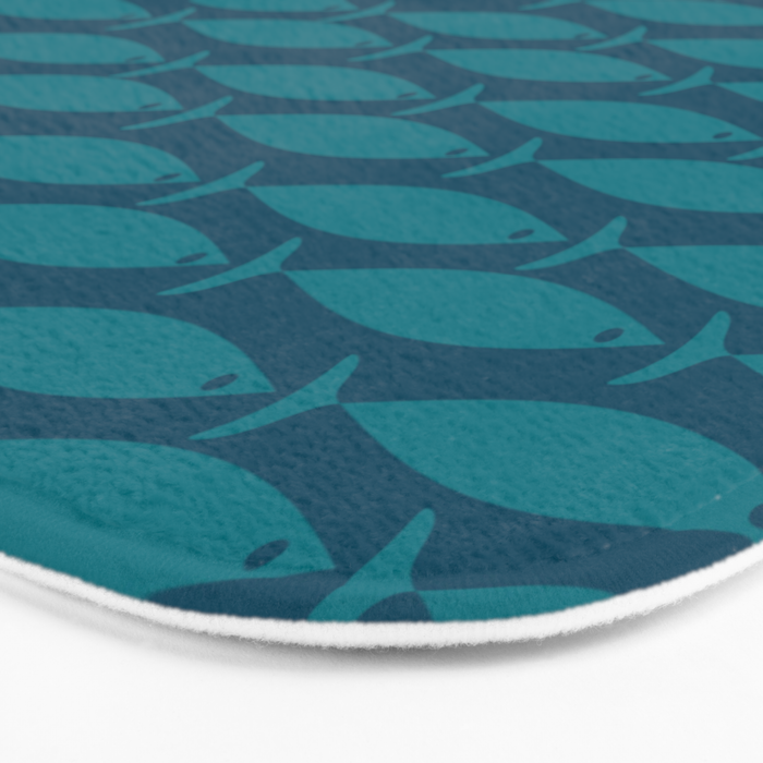Mid Century Modern Fish Minimalist Geo Pattern in Teal Blue Bath Mat Gallery Image 3