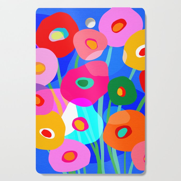 Minimal Matisse Floral Bouquet Poster on Azure Blue Cutting Board Gallery Image 1