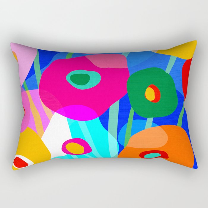Minimal Matisse Floral Bouquet Poster on Azure Blue Rectangular Pillow Gallery Image 2