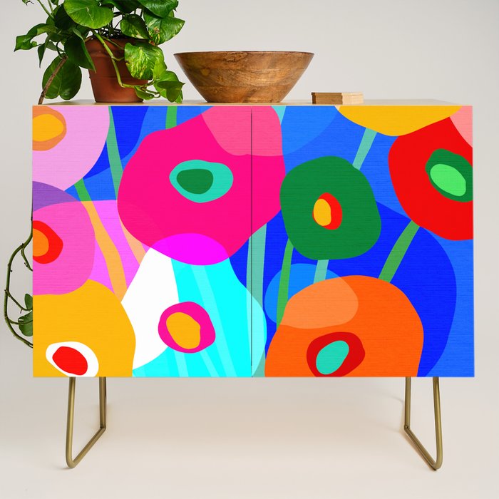 Minimal Matisse Floral Bouquet Poster on Azure Blue Credenza Gallery Image 1