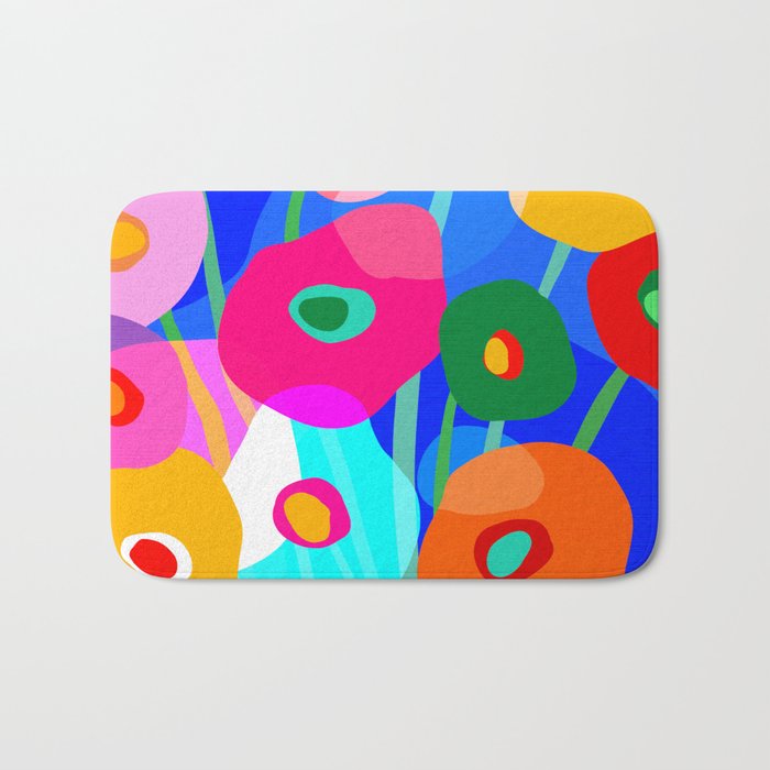Minimal Matisse Floral Bouquet Poster on Azure Blue Bath Mat Gallery Image 1