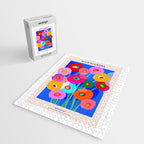 Minimal Matisse Floral Bouquet Poster on Azure Blue Jigsaw Puzzle Gallery Image 2