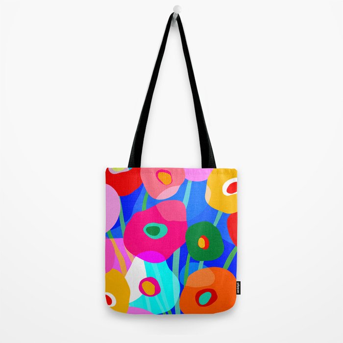 Minimal Matisse Floral Bouquet Poster on Azure Blue Tote Bag Gallery Image 2