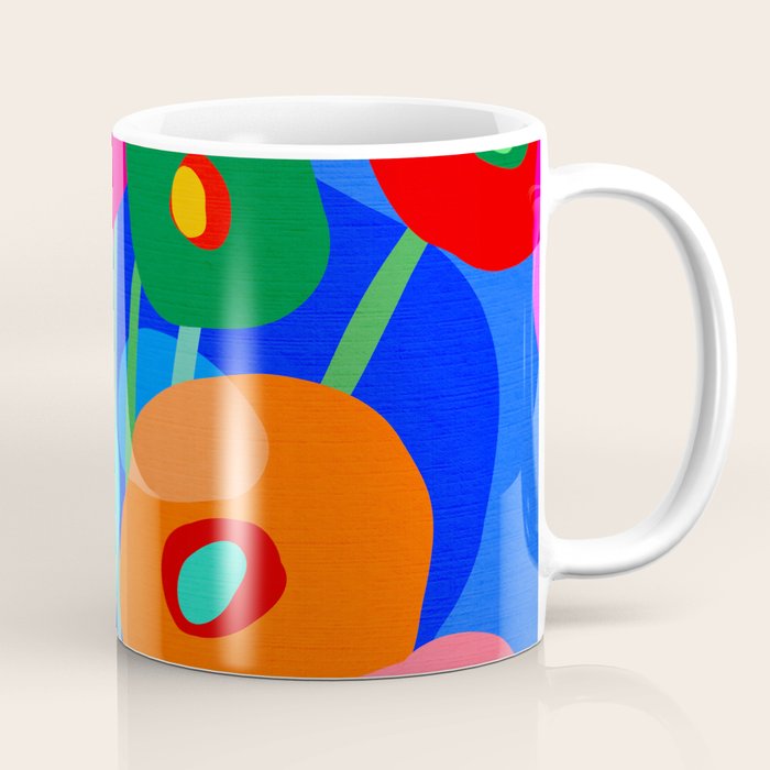 Minimal Matisse Floral Bouquet Poster on Azure Blue Coffee Mug Gallery Image 1