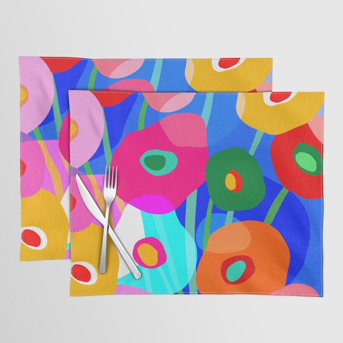 Minimal Matisse Floral Bouquet Poster on Azure Blue Placemat Gallery Image 1