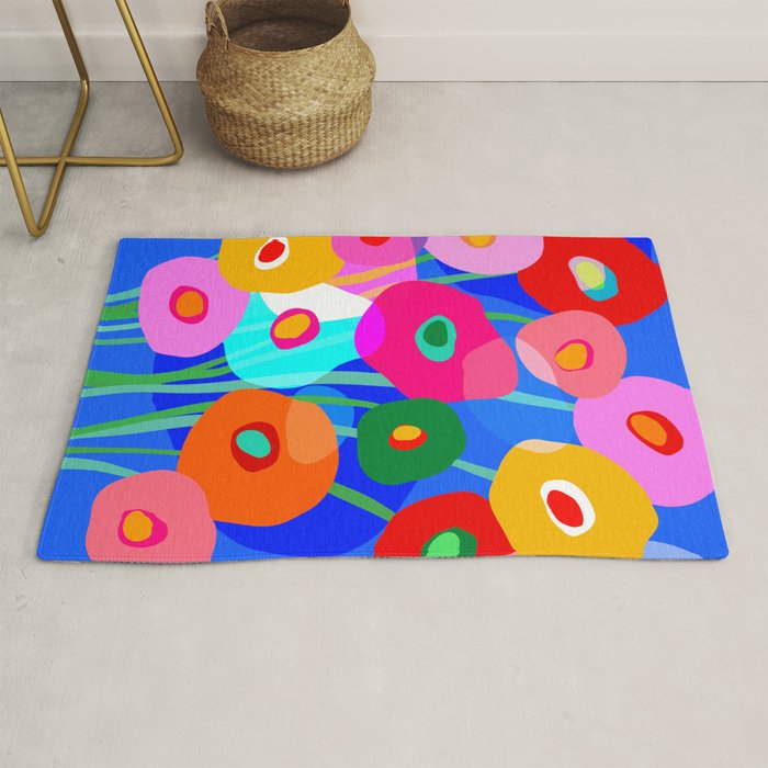 Minimal Matisse Floral Bouquet Poster on Azure Blue Rug Gallery Image 1