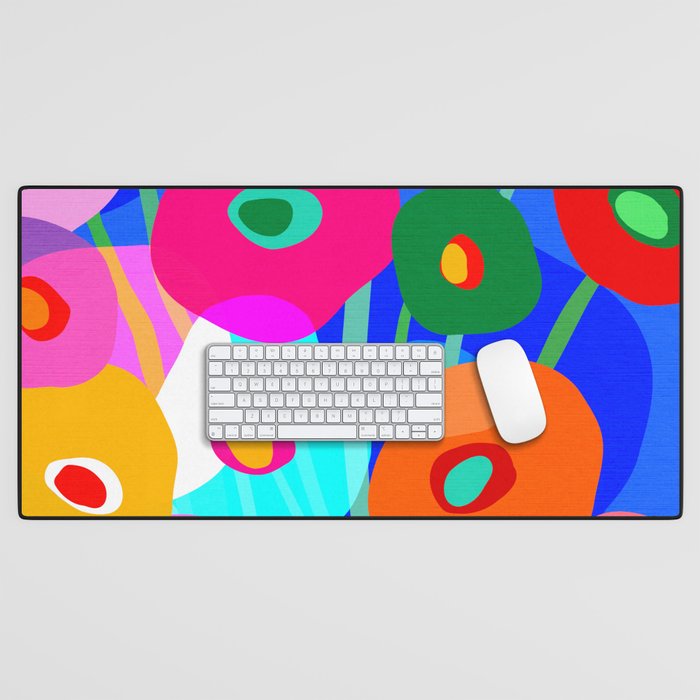 Minimal Matisse Floral Bouquet Poster on Azure Blue Desk Mat Gallery Image 1