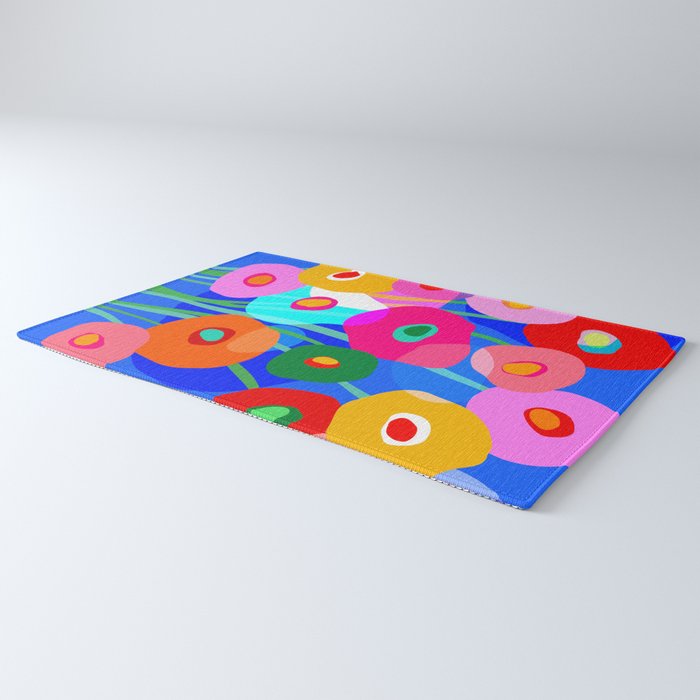Minimal Matisse Floral Bouquet Poster on Azure Blue Rug Gallery Image 3