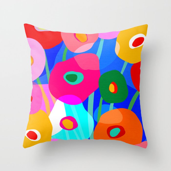 Minimal Matisse Floral Bouquet Poster on Azure Blue Throw Pillow Gallery Image 6