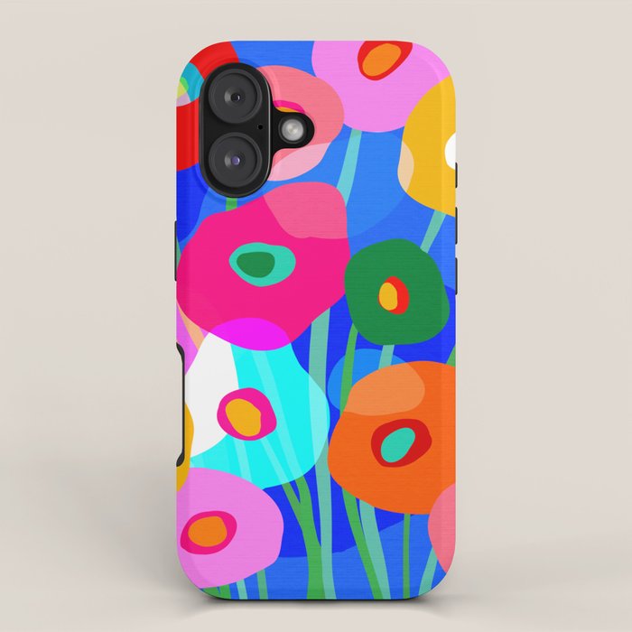 Minimal Matisse Floral Bouquet Poster on Azure Blue iPhone Case Gallery Image 1