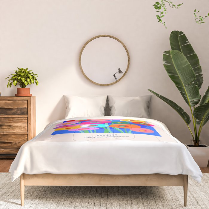 Minimal Matisse Floral Bouquet Poster on Azure Blue Comforter Gallery Image 3